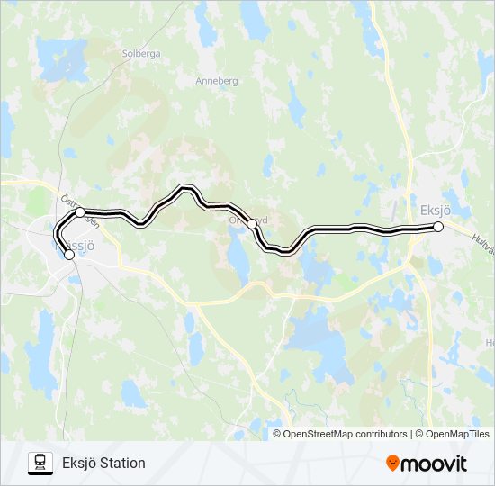 NÄSSJÖ CENTRALSTATION - EKSJÖ STATION tåg Linje karta