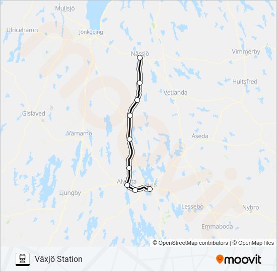 NÄSSJÖ CENTRALSTATION - VÄXJÖ STATION train Line Map