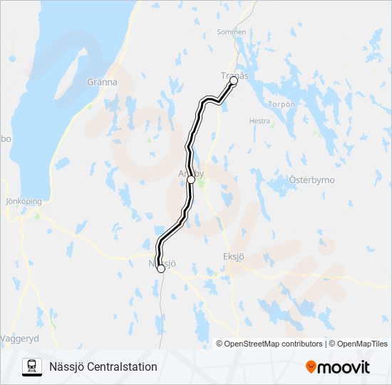 TRANÅS STATION - NÄSSJÖ CENTRALSTATION train Line Map