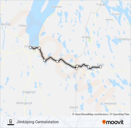 EKSJÖ STATION - JÖNKÖPING CENTRALSTATION train Line Map