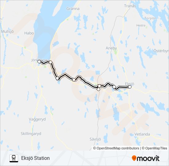 JÖNKÖPING CENTRALSTATION - EKSJÖ STATION train Line Map