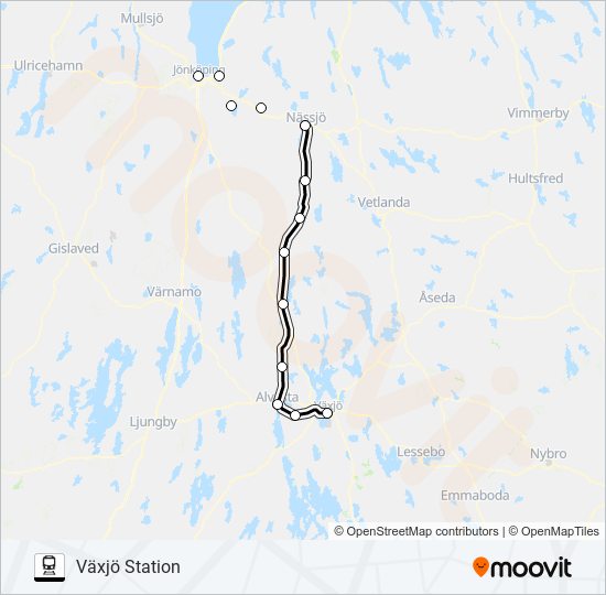 JÖNKÖPING CENTRALSTATION - VÄXJÖ STATION train Line Map