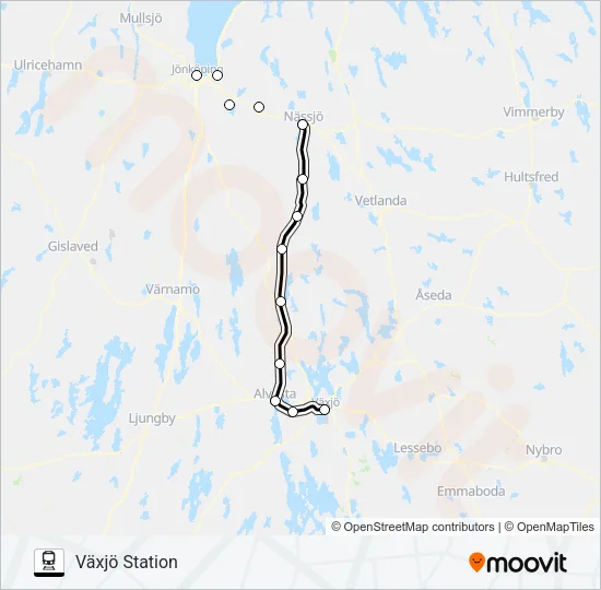JÖNKÖPING CENTRALSTATION - VÄXJÖ STATION Train Line Map