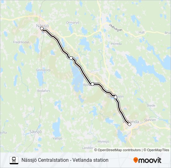 NÄSSJÖ CENTRALSTATION - VETLANDA STATION tåg Linje karta
