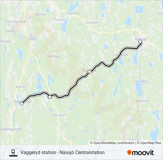 VAGGERYD STATION - NÄSSJÖ CENTRALSTATION train Line Map