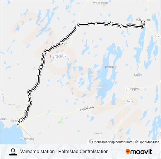 VÄRNAMO STATION - HALMSTAD CENTRALSTATION train Line Map