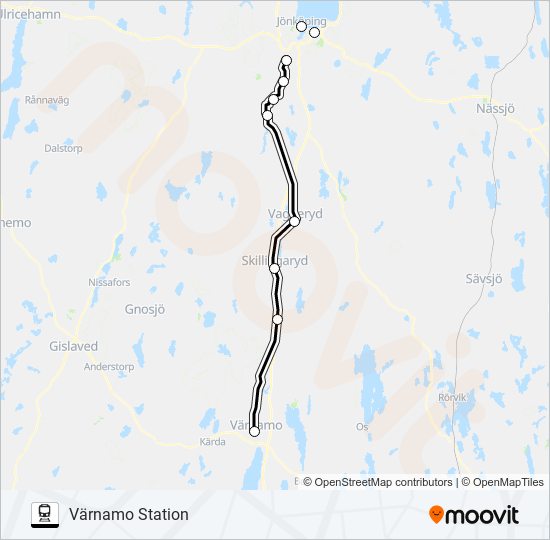 JÖNKÖPING CENTRALSTATION - VÄRNAMO STATION train Line Map