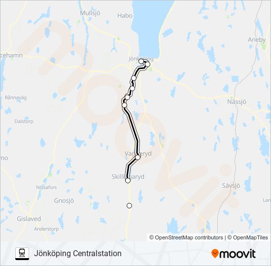 VÄRNAMO STATION - JÖNKÖPING CENTRALSTATION train Line Map