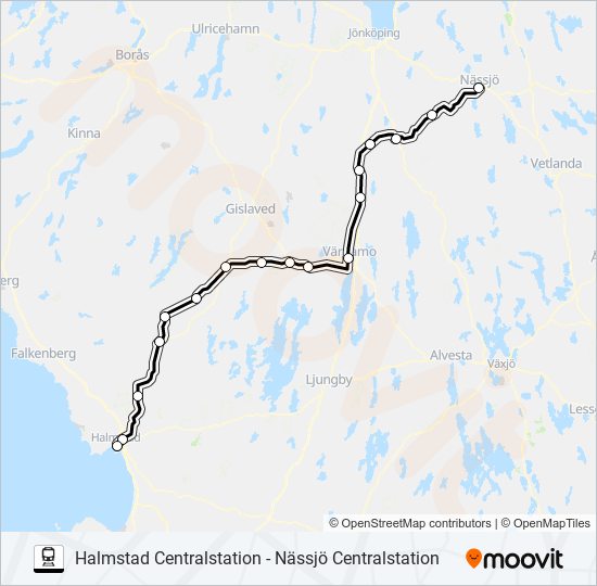 HALMSTAD CENTRALSTATION - NÄSSJÖ CENTRALSTATION train Line Map