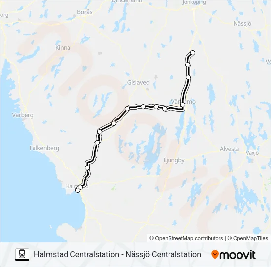 HALMSTAD CENTRALSTATION - NÄSSJÖ CENTRALSTATION Train Line Map