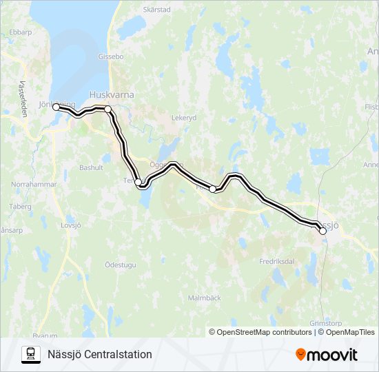 JÖNKÖPING CENTRALSTATION - NÄSSJÖ CENTRALSTATION train Line Map