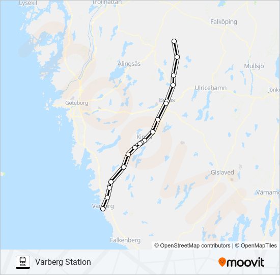 HERRLJUNGA STATION - VARBERG STATION tåg Linje karta