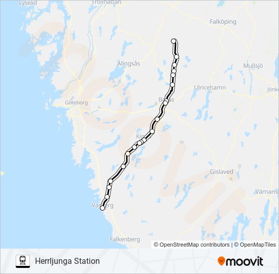 VARBERG STATION - HERRLJUNGA STATION Train Linje karta