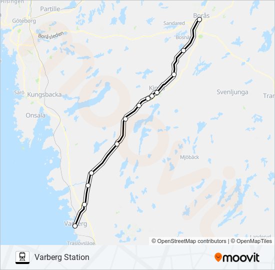 BORÅS CENTRALSTATION - VARBERG STATION train Line Map