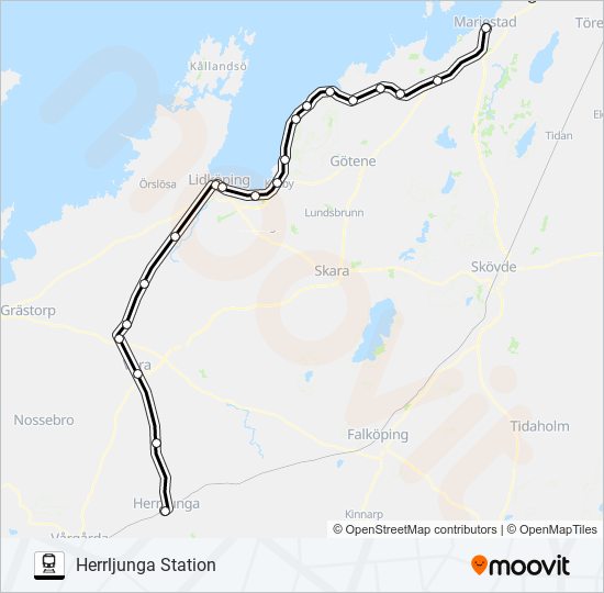 HALLSBERG STATION - HERRLJUNGA STATION tåg Linje karta
