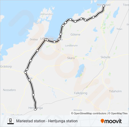 MARIESTAD STATION - HERRLJUNGA STATION train Line Map