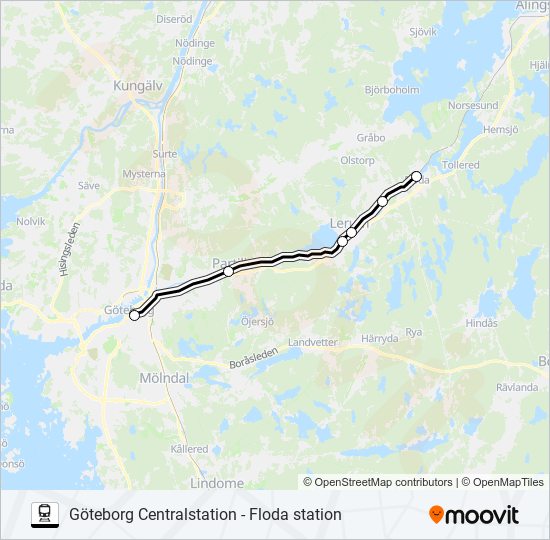 GÖTEBORG CENTRALSTATION - FLODA STATION train Line Map