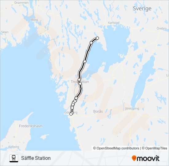 GÖTEBORG CENTRALSTATION - SÄFFLE STATION train Line Map