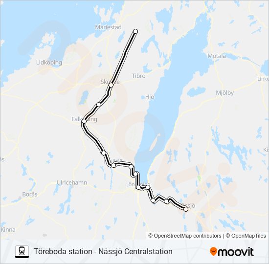 TÖREBODA STATION - NÄSSJÖ CENTRALSTATION train Line Map