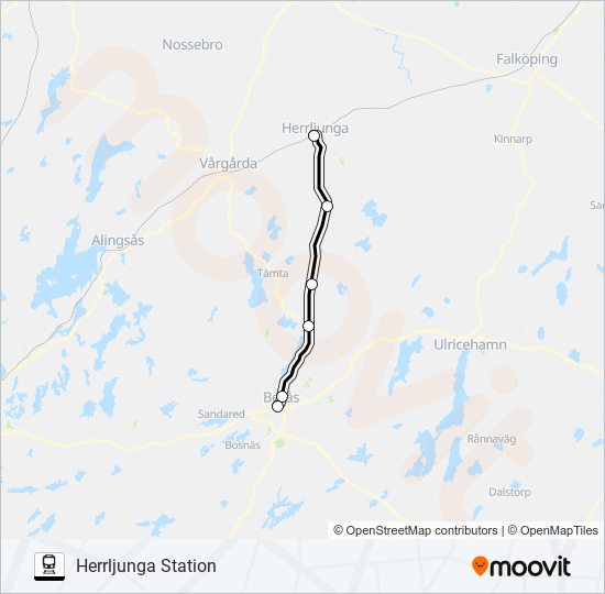 BORÅS CENTRALSTATION - HERRLJUNGA STATION tåg Linje karta