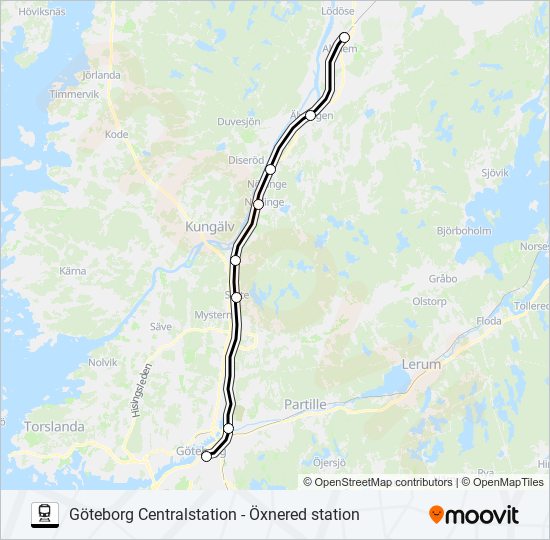 GÖTEBORG CENTRALSTATION - ÖXNERED STATION train Line Map