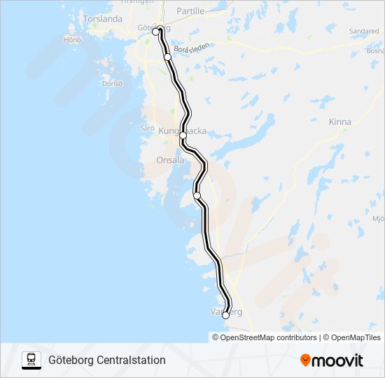 VARBERG STATION - GÖTEBORG CENTRALSTATION train Line Map