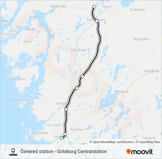 ÖXNERED STATION - GÖTEBORG CENTRALSTATION Train Line Map
