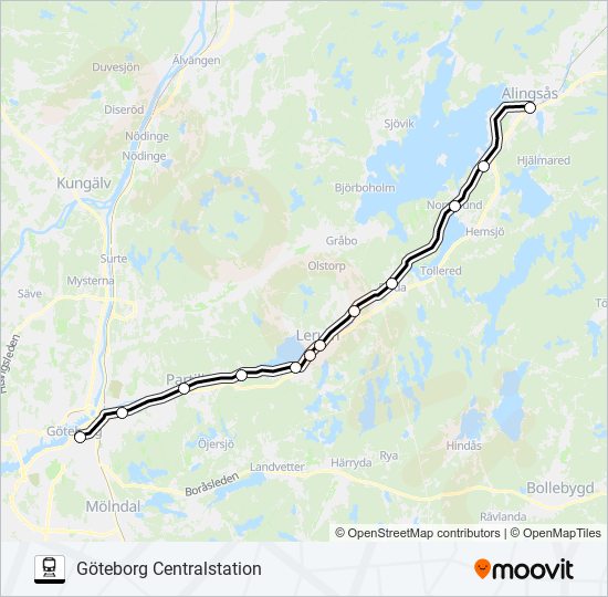 ALINGSÅS STATION - GÖTEBORG CENTRALSTATION train Line Map