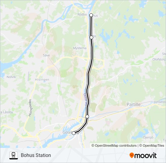 GÖTEBORG CENTRALSTATION - ÄLVÄNGEN STATION train Line Map