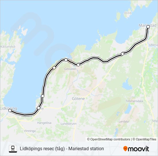 LIDKÖPINGS RESEC (TÅG) - MARIESTAD STATION tåg Linje karta