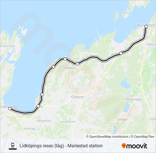 LIDKÖPINGS RESEC (TÅG) - MARIESTAD STATION tåg Linje karta