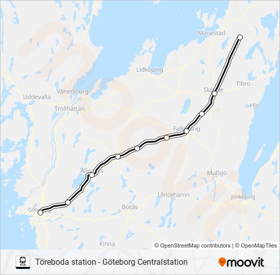 TÖREBODA STATION - GÖTEBORG CENTRALSTATION train Line Map