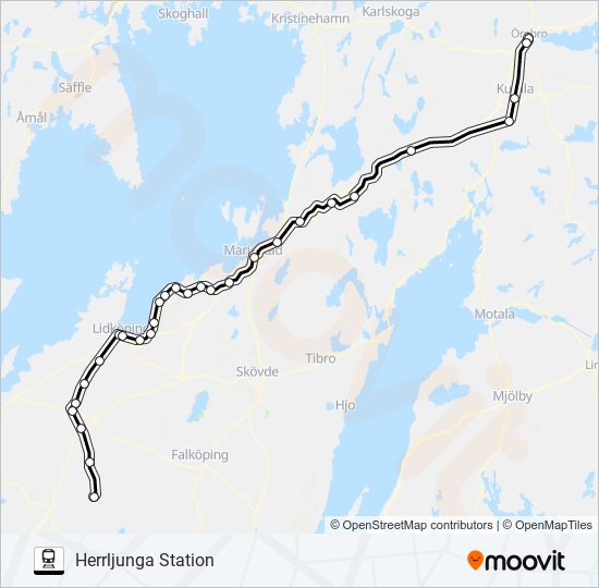 ÖREBRO CENTRALSTATION - HERRLJUNGA STATION tåg Linje karta