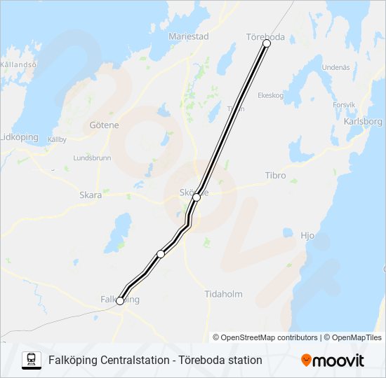 FALKÖPING CENTRALSTATION - TÖREBODA STATION train Line Map