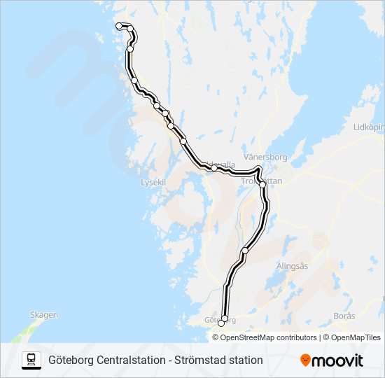 GÖTEBORG CENTRALSTATION - STRÖMSTAD STATION train Line Map