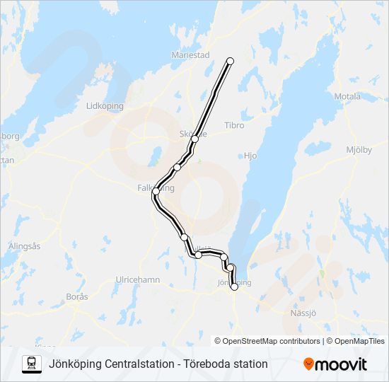 JÖNKÖPING CENTRALSTATION - TÖREBODA STATION train Line Map