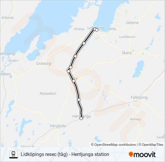 LIDKÖPINGS RESEC (TÅG) - HERRLJUNGA STATION tåg Linje karta
