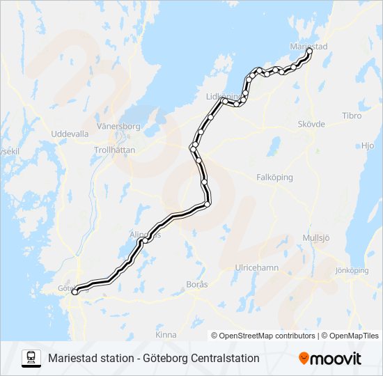 MARIESTAD STATION - GÖTEBORG CENTRALSTATION train Line Map