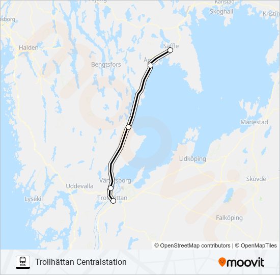 SÄFFLE STATION - TROLLHÄTTAN CENTRALSTATION tåg Linje karta