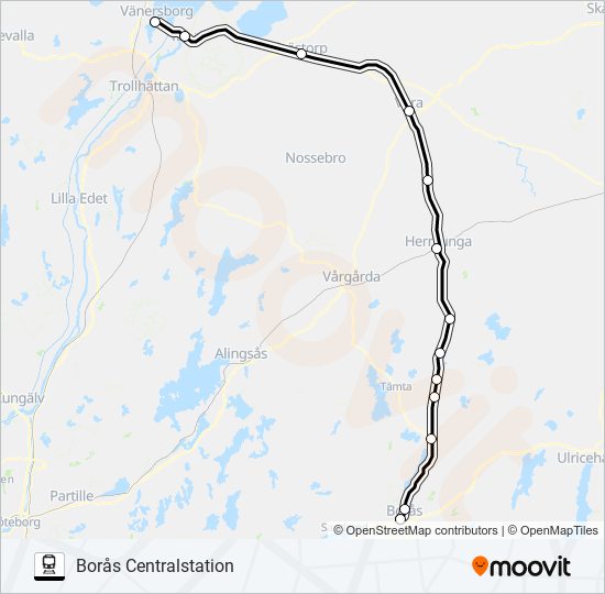 VÄNERSBORG CENTRALSTATION - VARBERG STATION train Line Map