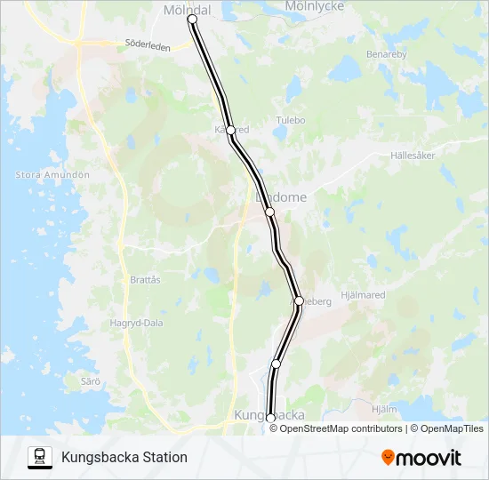 GÖTEBORG CENTRALSTATION - KUNGSBACKA STATION Train Line Map