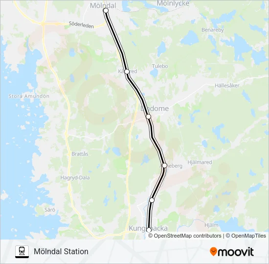 KUNGSBACKA STATION - GÖTEBORG CENTRALSTATION Train Line Map