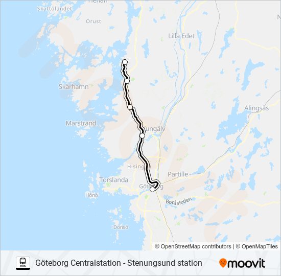 GÖTEBORG CENTRALSTATION - STENUNGSUND STATION train Line Map