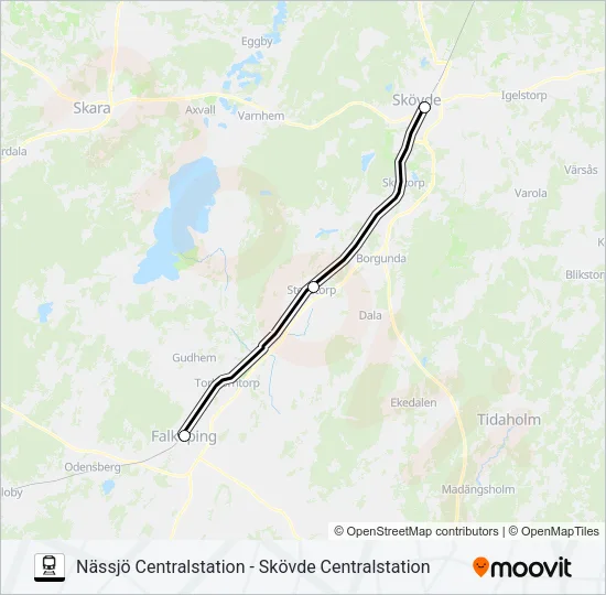 NÄSSJÖ CENTRALSTATION - SKÖVDE CENTRALSTATION Train Line Map