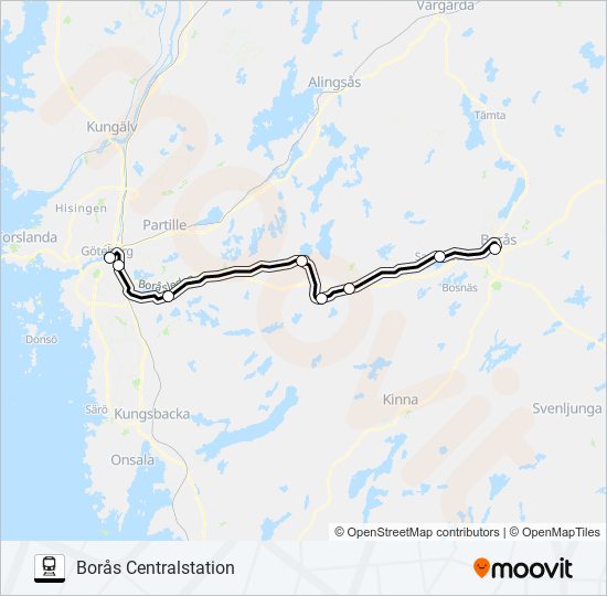 GÖTEBORG CENTRALSTATION - BORÅS CENTRALSTATION train Line Map