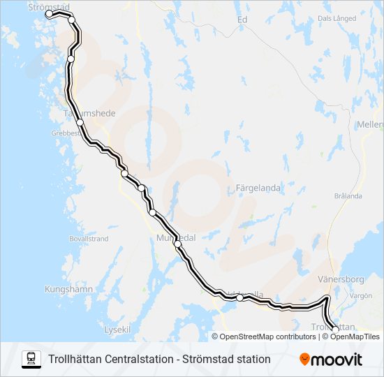 TROLLHÄTTAN CENTRALSTATION - STRÖMSTAD STATION train Line Map