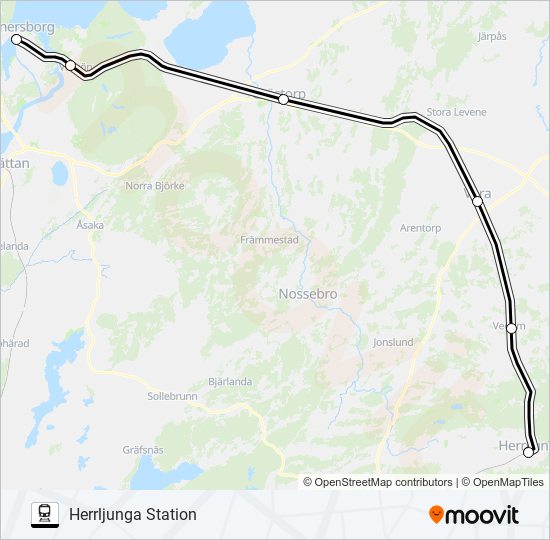 VÄNERSBORG CENTRALSTATION - HERRLJUNGA STATION tåg Linje karta