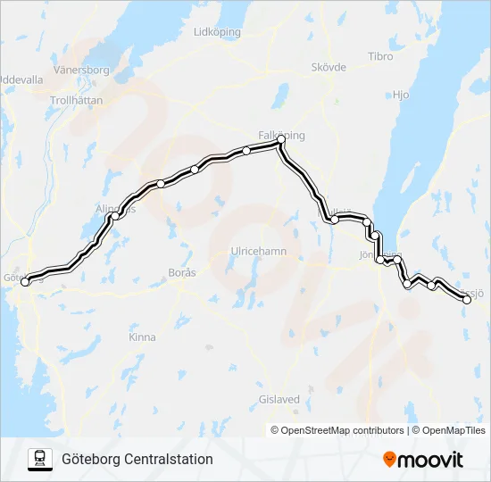 NÄSSJÖ CENTRALSTATION - GÖTEBORG CENTRALSTATION Train Line Map