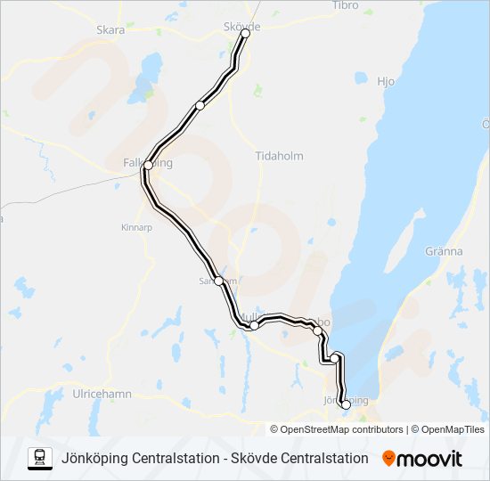 JÖNKÖPING CENTRALSTATION - SKÖVDE CENTRALSTATION train Line Map