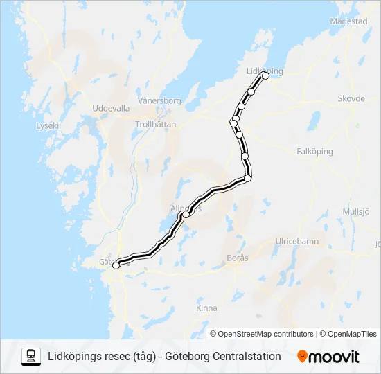 LIDKÖPINGS RESEC (TÅG) - GÖTEBORG CENTRALSTATION Train Line Map